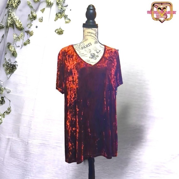 SPRING + Mercer Velvet Legging Tee Crushed Burgundy Red Velvet Blouse, XL - Picture 5 of 11